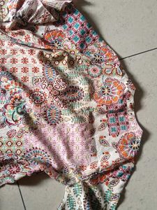 Boho Print Button-Down Kurta with belt