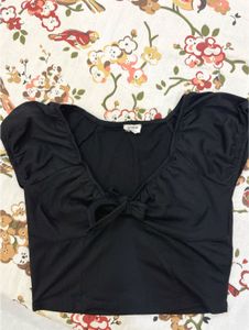 Black Tie-Front Crop Top