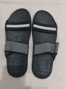 Black Striped Slides for Women