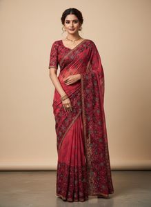 Embellished Red Saree(FIXED) buy1get1