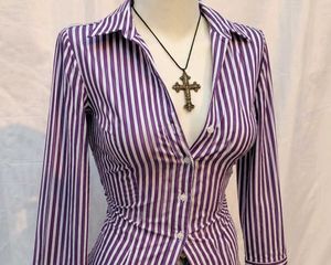 Purple Striped fitted  Button-Down Shirt
