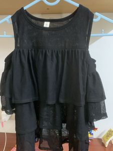 Chic Black Cold Shoulder Ruffle Top