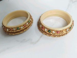 Exquisite Stone-Studded Gold Bangles