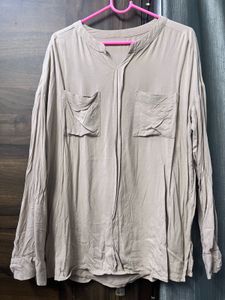Beige Long Sleeve Top with Pockets