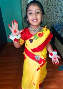 Traditional Yellow and Red Saree for Kids