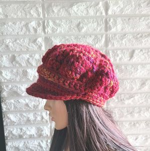 y2k woolen pink crochet Knit Newsboy Cap hat