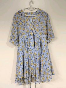 Light Blue Floral Wrap Dress
