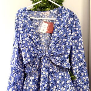 Blue Floral Twist Cut-Out Dress