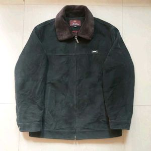 Men's Classic Dark Jacket with Fur Collar