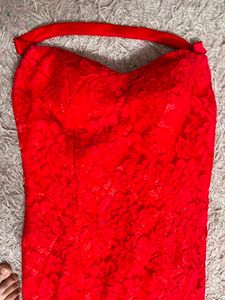 Elegant Red Lace Evening Gown