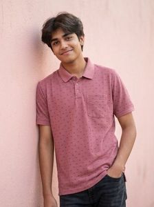 Men's Pink Printed Polo T-Shirt