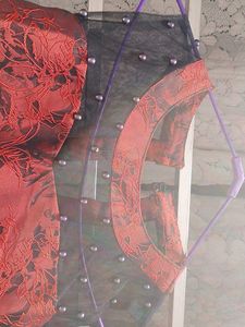 Elegant rust Brocade Dress with Embellished Neckli