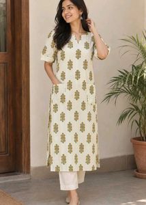 Cream Kurta with Block Print