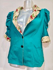 Teal Floral Trim Blazer