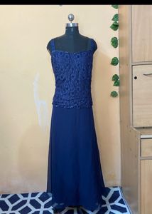 Elegant Navy Blue Embellished Gown