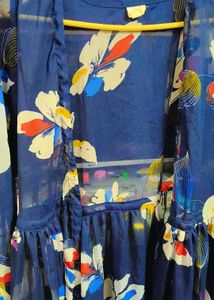 Chic Floral Print Sheer Gown