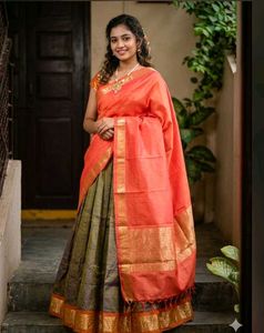1-TimeUsed GreyLehngaWthOrangeBorder+Blouse+Dupat