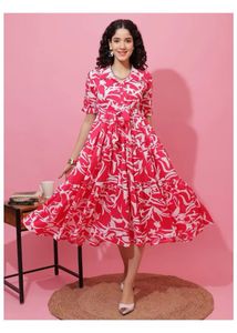 Stylish Pink & White Floral Print Dress