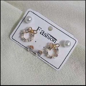 Chic Bow Pearl &amp; Crystal Earring Set(3)