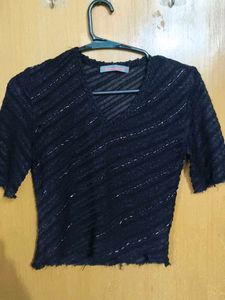 Sheer Striped V-Neck Top