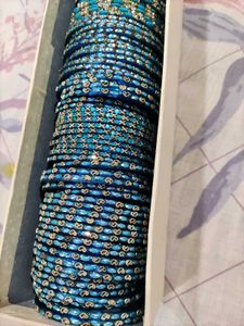 Stunning Blue Beaded Bangles Set