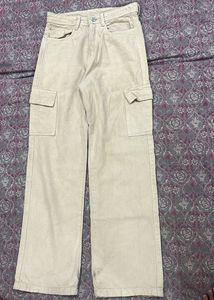 beige straight fit cargo