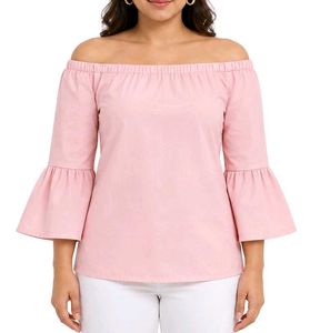 Pink Off-Shoulder Bell Sleeve Top