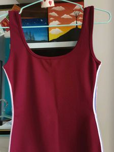 Maroon Tank Dress with Side Stripe