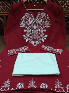 Embroidered Maroon Co-Ord Set