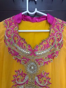 Elegant Yellow &amp; Pink Embroidered Suit