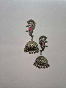 Customized Jhumka Earrings with Pink Stone-Unused