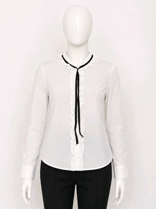 White Ruffled Blouse with Black Ribbon