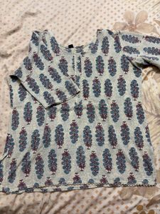 Blue Floral Print Cotton Kurta
