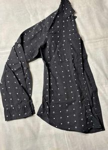 Black Printed Button-Up Shirt with pocket