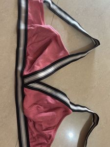 Pink Striped Sports Bra