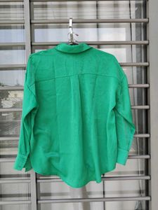 self print Green Button-Up Shirt