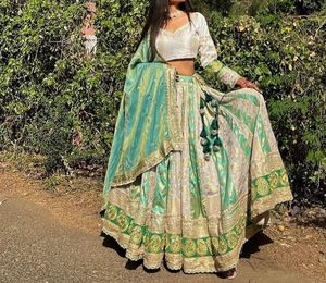 Elegant Green &amp; Gold Lehenga Choli Set