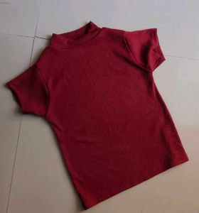 Maroon Ribbed Mock Neck Top