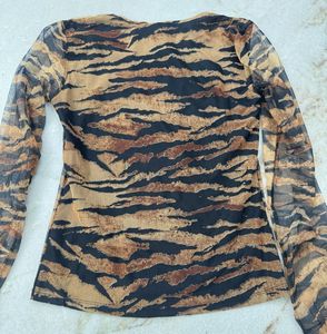 Sheer Tiger Print Long Sleeve Top