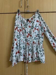White Floral Print Top with Tie Waist
