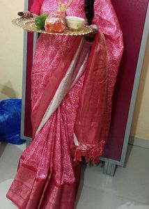Elegant Pink Silk Saree With Stitched Blouse