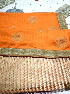 Orange Embroidered Saree