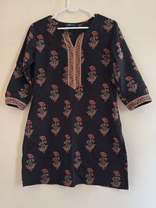 Black Floral Print Kurta