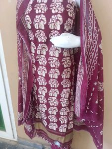 Maroon Elephant Print Kurta Set with Dupatta