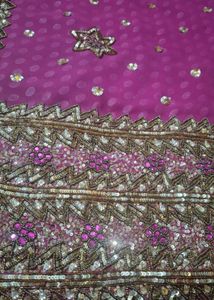 Embellished Fuchsia Saree with Gold Accents