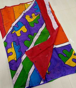 New Vibrant Orange Batik Painted cotton Saree with