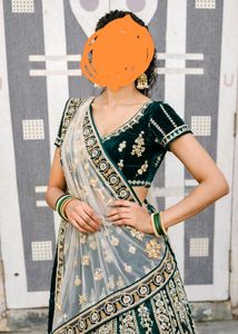 Emerald Velvet Lehenga Set with Embroidery