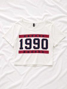 H&amp;M White Cropped T-Shirt with '1990' Graphic