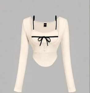 Ribbed Long Sleeve Bow Top