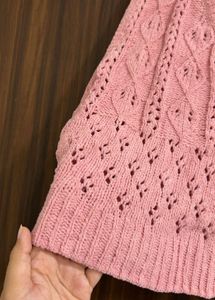 Pink Cable Knit V-Neck Vest